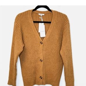Pleione Nordstrom Camel Ribbed V-Neck Cardigan Medium NWT